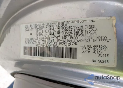 2002 Toyota Sienna Ce из США, поврежденный, VIN 4T3ZF19C02U470083